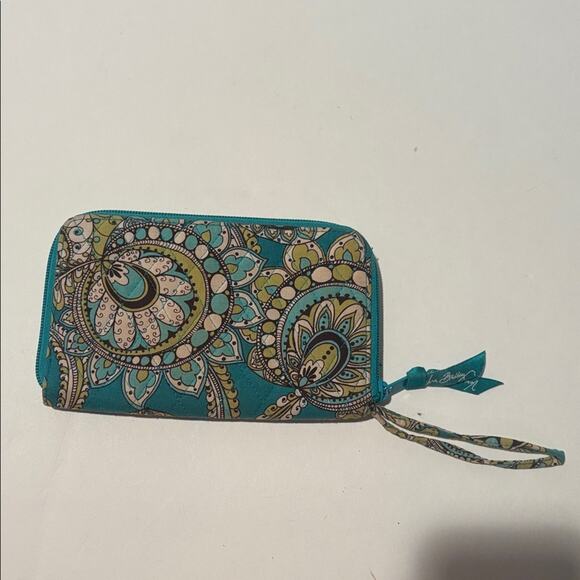 Vera Bradley zip around wallet in capri teal with wristlet strap - Picture 5 of 5